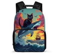 TPISLI Shark Cat Motif Rucksack Primary Classes for Kids Primary Age 6-11 Marine Animal Rucksack Kids and Teens, Side Pockets Adjustable Straps Travel Daily Use
