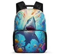 TPISLI Shark Design School Bag for Boys Girls Age 7-12 Marine Life Rucksack for Students Primary Classes, Padded Back Adjustable Straps Back to School Gift