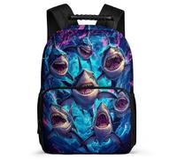TPISLI Shark Motif Backpack for Boys Primary Age 6-11 Marine Life Pattern Rucksack for Kids and Teens Primary Classes, 1680D Fabric Side Pockets School Travel