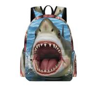 TPISLI Shark Motif Daypack Students Ages 12-16 Ocean Creature School Bag Girls 7-11 Year Olds Durable Cool 15.6 Inch Laptop Rucksack Primary to Secondary Travel Gift