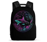 TPISLI Shark Motif School Backpack Age 7-12 for Girls Boys, Sea Creature Motif Daypack for Children, Lightweight Bag, Side Pockets, Padded Back, Travel Daily Use
