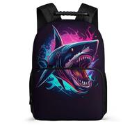 TPISLI Shark Motif School Backpack for Boys Girls Age 5-10 Marine Life Rucksack for Students Year 3-6, Side Pockets Soft Felt Details Back to School Gift