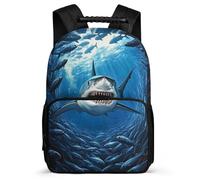 TPISLI Shark School Backpack 6-11 Years for Kids, Ocean Creature Daypack for Boys Girls, Lightweight Bag, Side Pockets, Padded Back, Travel Daily Use