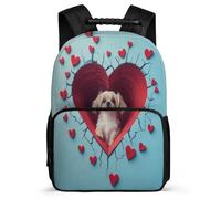 TPISLI Shih Tzu Dog School Backpack Primary Classes for Kids and Teens 7-11 Year Olds Love Heart Puppy Rucksack Girls, Side Pockets Lightweight Travel Daily Use
