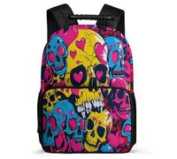 TPISLI Skull Backpack for Kids and Teens 6-11 Years Skeleton Heart Motif Backpack for Boys School Years 1-4, Soft Felt Details 1680D Fabric Outdoor Day Trips