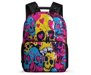 TPISLI Skull Backpack for Kids and Teens 6-11 Years Skeleton Heart Motif Backpack for Boys School Years 1-4, Soft Felt Details 1680D Fabric Outdoor Day Trips