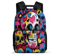 TPISLI Skull Print School Bag for Girls Boys Year 3-6 Colourful Skeleton Daypack for Girls Boys Junior School, Soft Felt Details Sturdy Handle Outdoor Day Trips