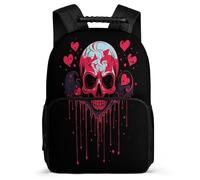 TPISLI Skull School Backpack for Girls Junior School Hearts Rucksack 6-11 Years Kids and Teens, Soft Felt Details Sturdy Handle Daily Essentials