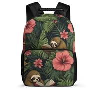 TPISLI Sloth Flowers Pattern Backpack for Kids and Teens Age 7-12 Animal Print Bookbag for Children Junior School, Soft Felt Details Padded Back Daily Essentials