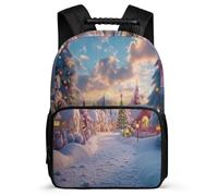 TPISLI Snow Scene Backpack for Kids School Years 2-5 Beautiful Winter Theme Rucksack for Students School Years 1-4, Adjustable Straps Sturdy Handle Outdoor Day Trips