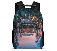 TPISLI Snow Scene School Backpack for Students Primary School Beautiful Winter Theme Backpack 6-11 Years Boys Girls, Padded Back Soft Felt Details Travel Daily Use