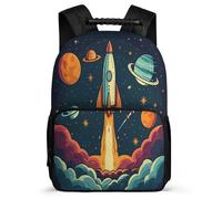 TPISLI Space Rocket School Bag Primary Classes for Students 7-11 Year Olds Planets Bookbag Boys Girls, Side Pockets Sturdy Handle Back to School Gift