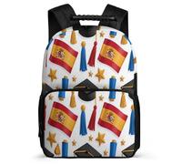 TPISLI Spain Flag Daypack for Children 6-11 Years Graduation Theme Daypack for Children School Years 1-4, Adjustable Straps Sturdy Handle Travel Daily Use