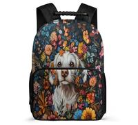 TPISLI Springer Spaniel Dog School Backpack Primary Classes for Girls Age 7-12 Puppy Flowers Bookbag Kids and Teens, Side Pockets Adjustable Straps Travel Daily Use