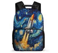 TPISLI Starry Sky Art School Backpack for Kids Junior School Space Rocket Backpack Primary Age 6-11 Children, 1680D Fabric Adjustable Straps Daily Essentials