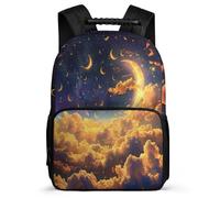 TPISLI Starry Sky Clouds Rucksack School Years 1-4 for Boys Girls Year 3-6 Moon Motif School Bag Children, Adjustable Straps Soft Felt Details Outdoor Day Trips