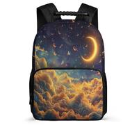 TPISLI Starry Sky Clouds School Backpack for Kids and Teens Junior School Moon Rucksack Primary Age 6-11 Kids, Padded Back Soft Felt Details Birthday Gift