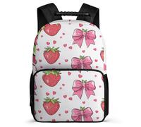 TPISLI Strawberry Motif School Backpack for Boys Girls Age 7-12 Fruit Print Backpack for Kids and Teens School Years 1-4, 1680D Fabric Soft Felt Details Daily Essentials