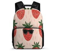 TPISLI Strawberry Pattern School Bag for Kids and Teens Age 5-10 Fruit Motif Backpack for Girls School Years 1-4, Adjustable Straps Sturdy Handle Short Trips