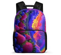 TPISLI Strawberry Print Backpack for Children Age 5-10 Fruit Patter Daypack for Kids and Teens Primary Classes, Lightweight Soft Felt Details Back to School Gift