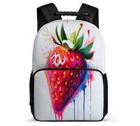 TPISLI Strawberry Print Rucksack for Kids and Teens 7-11 Year Olds Fruit Theme Bookbag for Girls Year 3-6, Adjustable Straps Sturdy Handle Daily Essentials