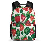 TPISLI Strawberry Print School Bag for Kids and Teens Primary Classes Fruit Patter School Bag Primary Age 6-11 Children, Soft Felt Details Side Pockets Outdoor Day Trips