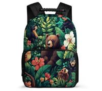 TPISLI Students Bear Flower Pattern Bookbag Primary Age 6-11 Animal Illustration Backpack for Kids and Teens Junior School, 1680D Fabric Side Pockets Back to School Gift