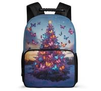 TPISLI Students Butterflies Christmas Trees Bookbag Primary Age 6-11 Butterfly Backpack for Kids and Teens Junior School, 1680D Fabric Side Pockets Back to School Gift