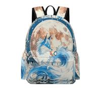 TPISLI Students Fox Moon Design Backpack School Bag Animal Age 9-13 Rucksack for School Travel, Stylish 15.6 Inch Laptop Backpack for Travel and Daily Use and Birthday Gift