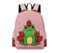 TPISLI Students Frog Strawberry Backpack School Bag Small Animal Year 3-6 Rucksack for Junior School, Stylish Travel Bag for Day Trips and Birthday Gift and Birthday Gift