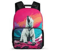 TPISLI Students Funny Polar Bear Bookbag Primary Age 6-11 Animal Bear Backpack for Kids and Teens Junior School, 1680D Fabric Side Pockets Back to School Gift