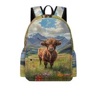 TPISLI Students Highland Cow Daypack for Boys Girls Year 5-9 Primary Secondary Large Capacity Cattle Print Fashion School Bag for Outdoor Use New Term Gift, Roomy Book Bag