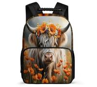 TPISLI Students Highland Cow School Bag School Years 2-5 Calf Daypack for Girls Boys Primary Classes, 1680D Fabric Adjustable Straps Short Trips