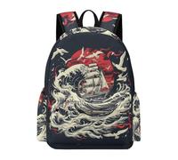 TPISLI Students Japanese Style Waves Backpack School Bag Waves Age 7-13 Rucksack for School Travel, Fashion 13.3 Inch Laptop Rucksack for Day Trips and Birthday Gift