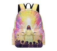 TPISLI Students Jesus Christian Motif School Backpack for Boys Girls Age 7-12 Modern Durable Jesus Pattern Backpack for Weekend Trips Outdoor Gift, 16.5 Inch Rucksack Roomy Book Bag