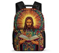 TPISLI Students Jesus Christian Print School Backpack Age 5-10 Jesus Motif Backpack for Kids and Teens School Years 1-4, 1680D Fabric Soft Felt Details Travel Daily Use
