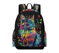 TPISLI Students Kitten Musical Note Bookbag for Boys Girls Year 4-8 15.6 Inch Laptop Backpack, Stylish Durable Animal Cat Bookbag for Daily Travel New Term Gift Books Gear