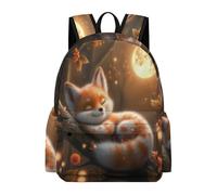 TPISLI Students Moon Fox Printed Backpack School Bag Animal Age 9-13 Rucksack for School Travel, Stylish 15.6 Inch Laptop Bag for Books and Outdoor Use and Birthday Gift