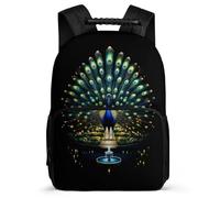 TPISLI Students Peacock Pattern Bookbag 8-12 Years Animal Print Rucksack for Kids and Teens School Years 1-4, Adjustable Straps Soft Felt Details Birthday Gift