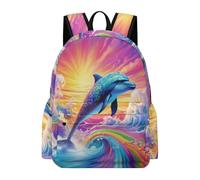 TPISLI Students Rainbow Dolphin Backpack School Bag Marine Life 9-13 Years Rucksack for School Travel, Stylish 11.6 Inch Laptop Daypack for Books, Lessons and Travel