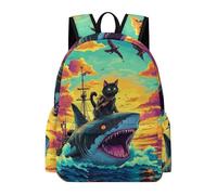 TPISLI Students Shark Cat Backpack School Bag Ocean Creature Kids Teens 8-15 Rucksack for School Travel, Fashion Travel Bag for Books and Outdoor Use and Birthday Gift