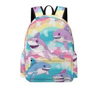 TPISLI Students Shark Illustration Bookbag for Boys Girls Year 4-8 15.6 Inch Laptop Backpack, Stylish Durable Marine Life Bookbag for Daily Travel New Term Gift Books Gear