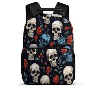 TPISLI Students Skull Rose Flower Bookbag 8-12 Years Floral Rucksack for Kids and Teens School Years 1-4, Adjustable Straps Soft Felt Details Birthday Gift