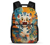 TPISLI Students Tiger Motif Backpack for School Animal Tiger Bookbag Primary Age 6-11 School Years 1-4, Adjustable Straps Soft Felt Details Birthday Gift