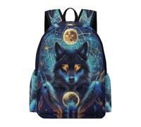 TPISLI Students Wolf Dreamcatcher Backpack School Bag Moon Wolves 11-16 Years Rucksack for Senior Classes, Fashion 14 Inch Laptop Bag for Spring Outing and Daily Classes