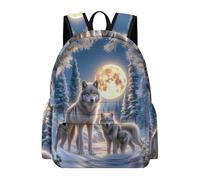 TPISLI Students Wolf Moon Motif Backpack School Bag Animal Wolves 11-16 Years Rucksack for Senior Classes, Fashion 14 Inch Laptop Bag for Spring Outing and Daily Classes