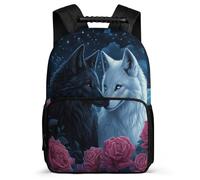 TPISLI Students Wolf Pattern School Backpack Primary Age 6-11 Animal Wolve Couples Backpack for Kids and Teens School Years 1-4, Sturdy Handle 1680D Fabric Daily Essentials