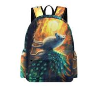 TPISLI Students Wolf Peacocks Backpack Boys Girls Primary School Years 3-6 Modern Durable Animal Wolve School Bag for Classroom Travel Outdoor Gift, 16.5 Inch Backpack