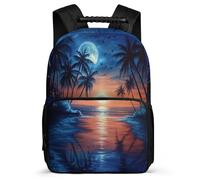 TPISLI Sunset View Backpack for Kids and Teens Age 7-12 Beach Tropical School Bag for Boys Girls Junior School, Sturdy Handle Soft Felt Details Outdoor Day Trips
