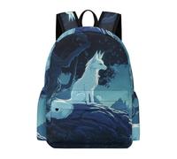 TPISLI Teens Fox Moon Rucksack for Boys Girls 10-16 Years Fashion Style Fox Pattern Backpack for Spring Outing Travel Outdoor Gift, 16.5 Inch School Bag Books Gear